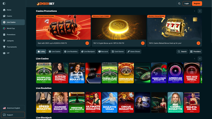 Distribuidor en vivo de escritorio de Emberbet Casino