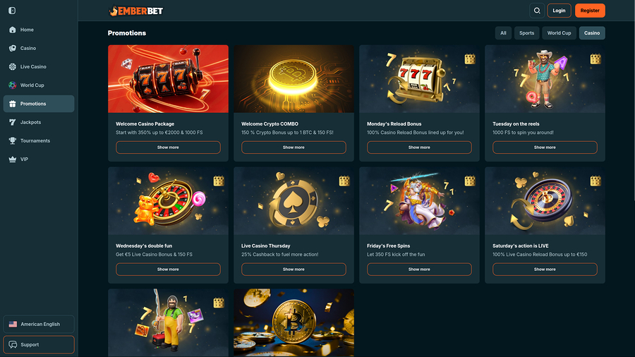 Promociones de escritorio de Emberbet Casino