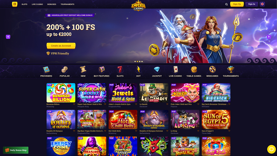 Página de inicio de escritorio del Casino Emperia