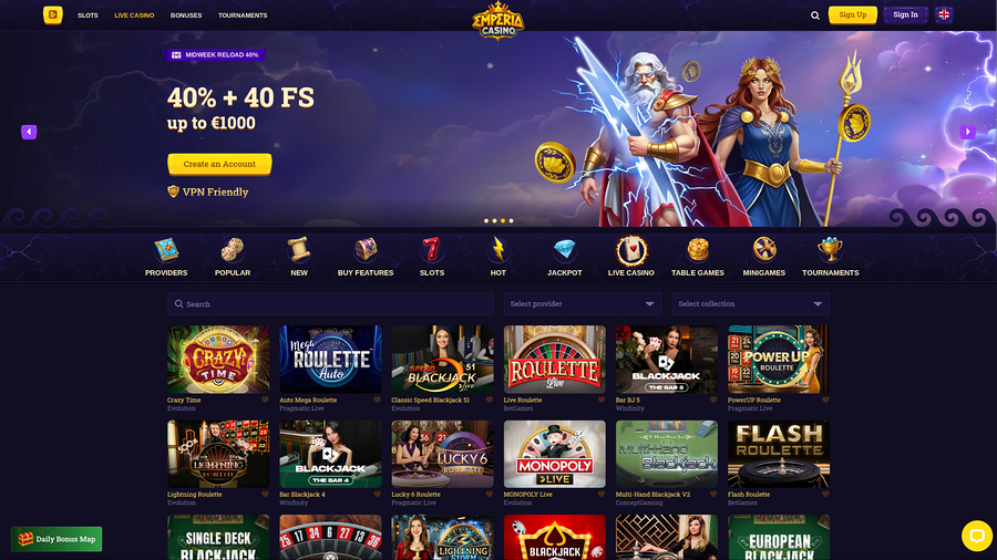 Casino Emperia con crupier en vivo para escritorio
