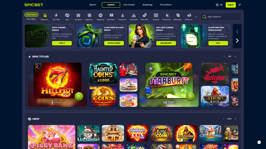 EpicBet Casino Homepage Desktop