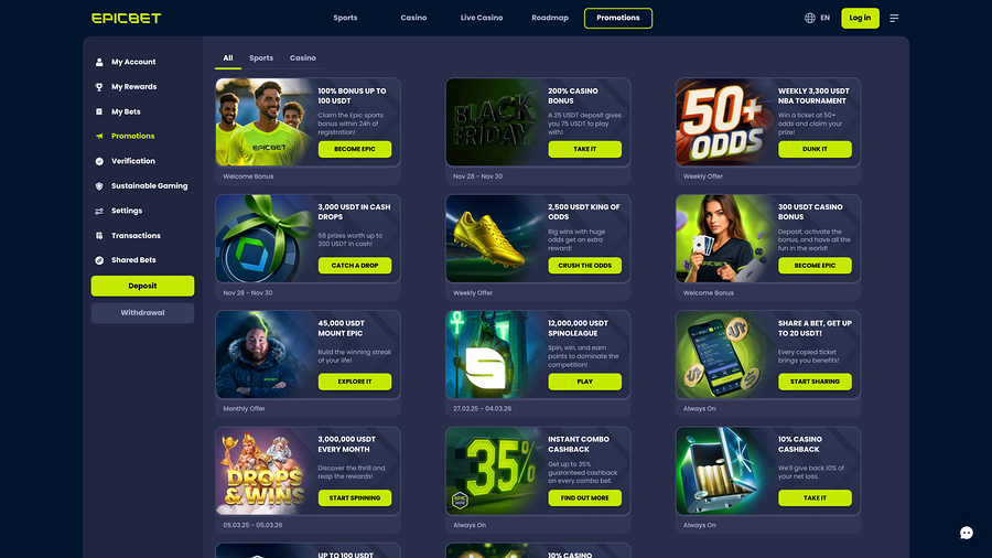 EpicBet Casino Promotions Desktop