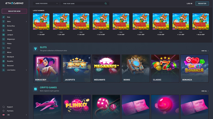 ETH Casino Homepage Desktop