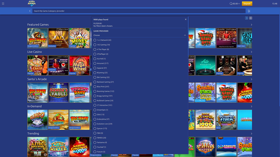 EuroMania Casino Spelutvecklare Desktop
