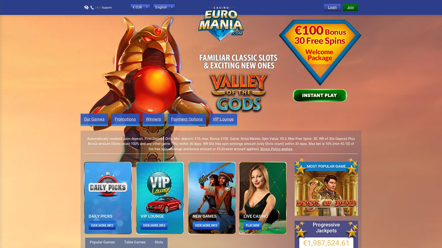 EuroMania Casino Hemsida Skrivbord
