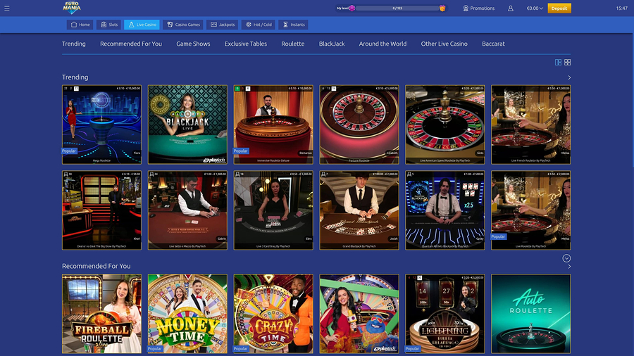 EuroMania Casino Live Dealer Stationär