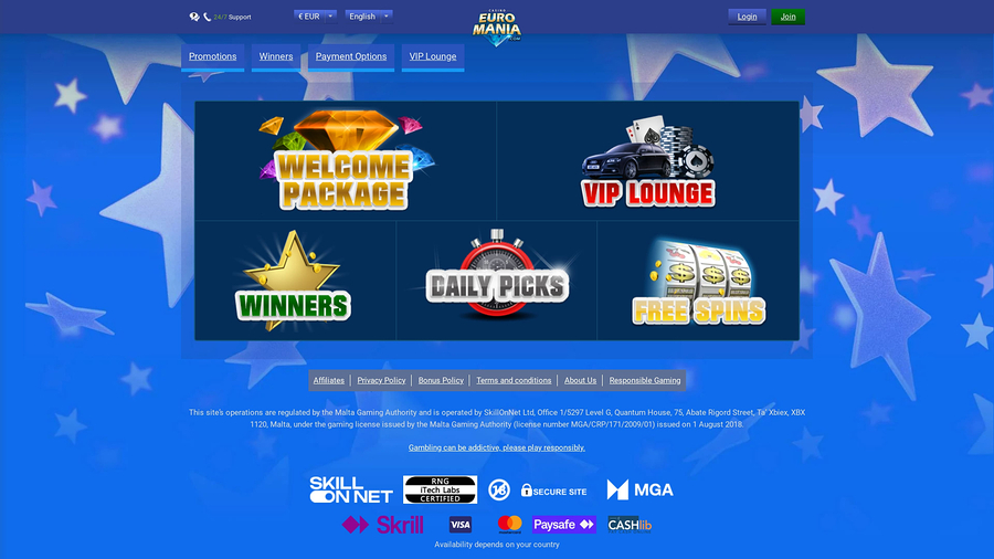 EuroMania Casino-kampanjer för datorer