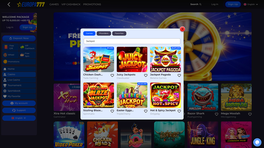 Jackpot de escritorio del casino Europa777