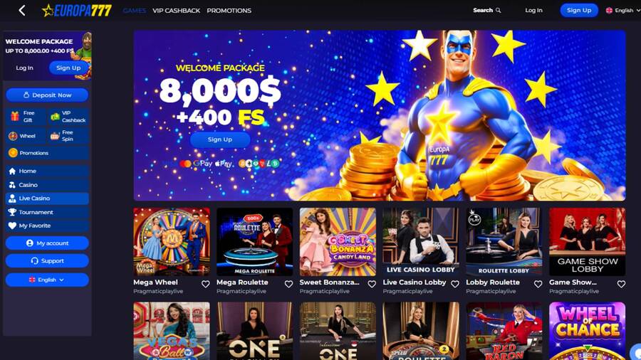 Live games page screenshot of Europa777 Casino