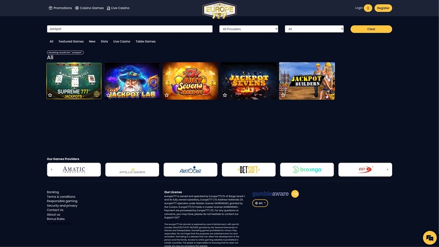 Europe 777 Casino Jackpot Desktop
