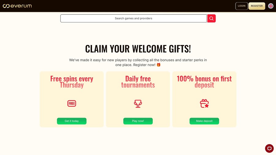 Everum Casino Homepage Desktop