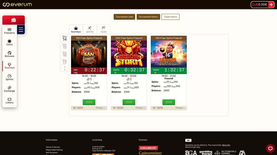 Everum Casino Tourneys Desktop