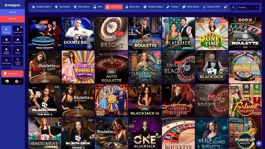 EvoSpin Casino Live Dealer Desktop