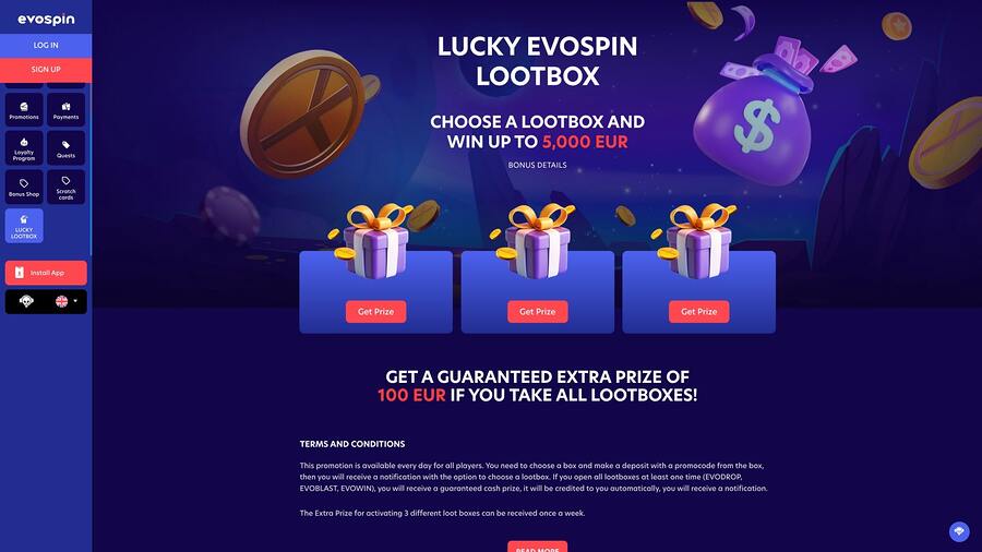 EvoSpin Casino Lucky Lootbox Desktop
