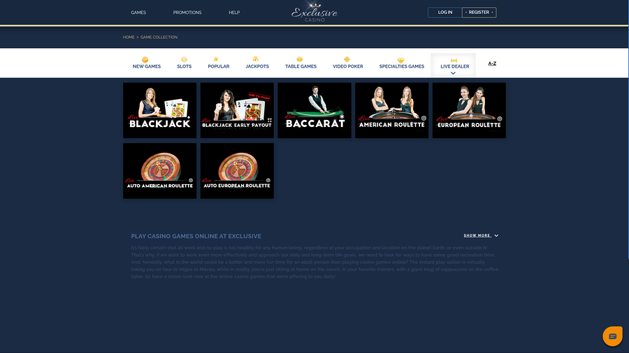 Exclusive Casino Desktop Live Dealer