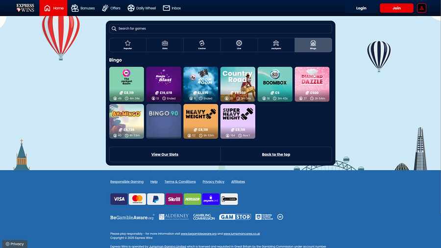 Express Wins Desktop Bingo