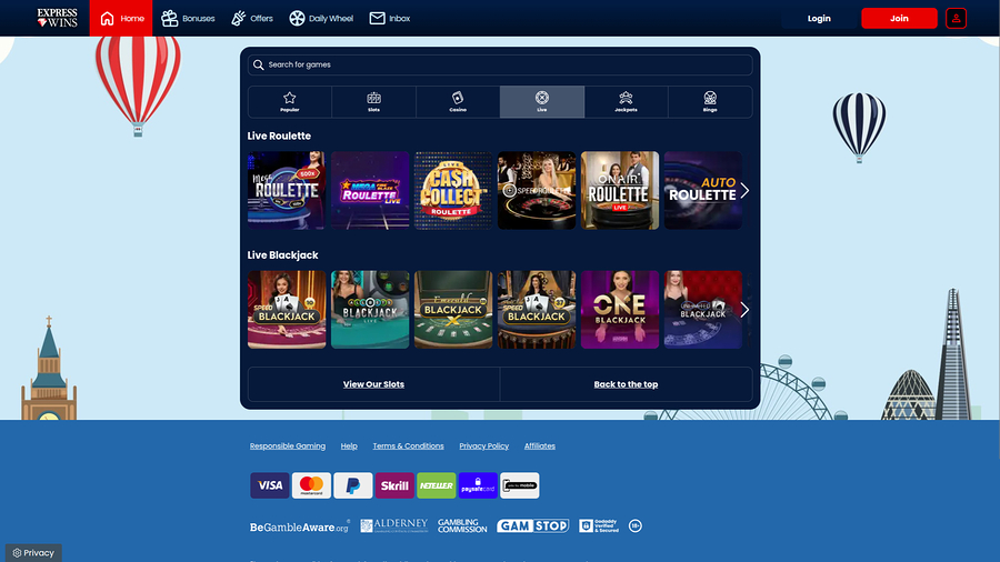 Express Wins Desktop Live Dealer