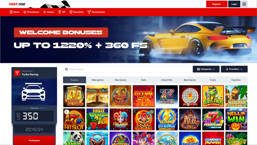 F1 Casino Desktop Homepage