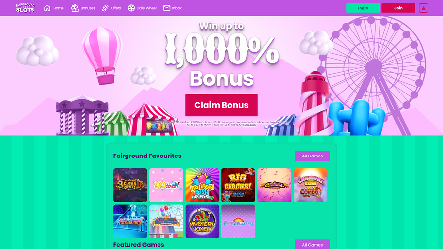 Fairground Slots Casino Desktop Homepage