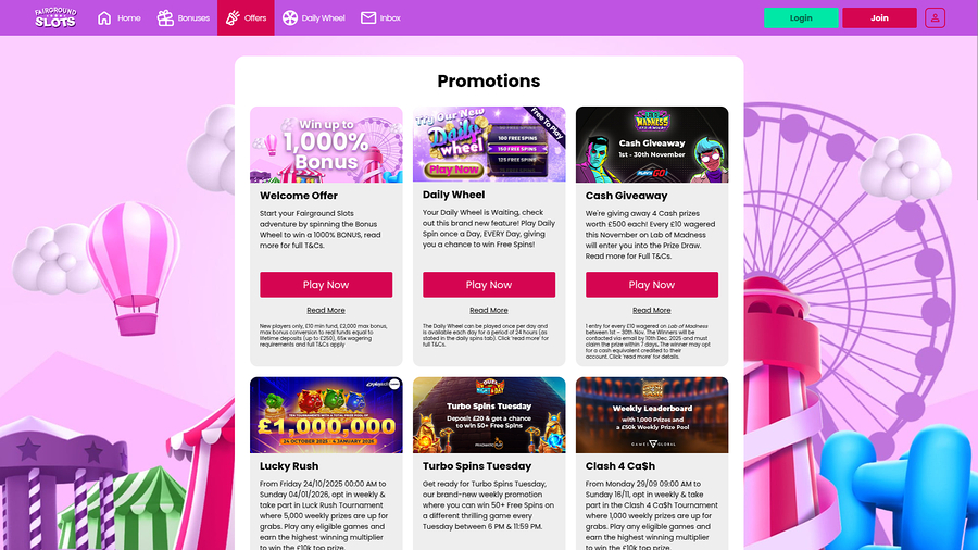 Fairground Slots Casino Desktop Promotions