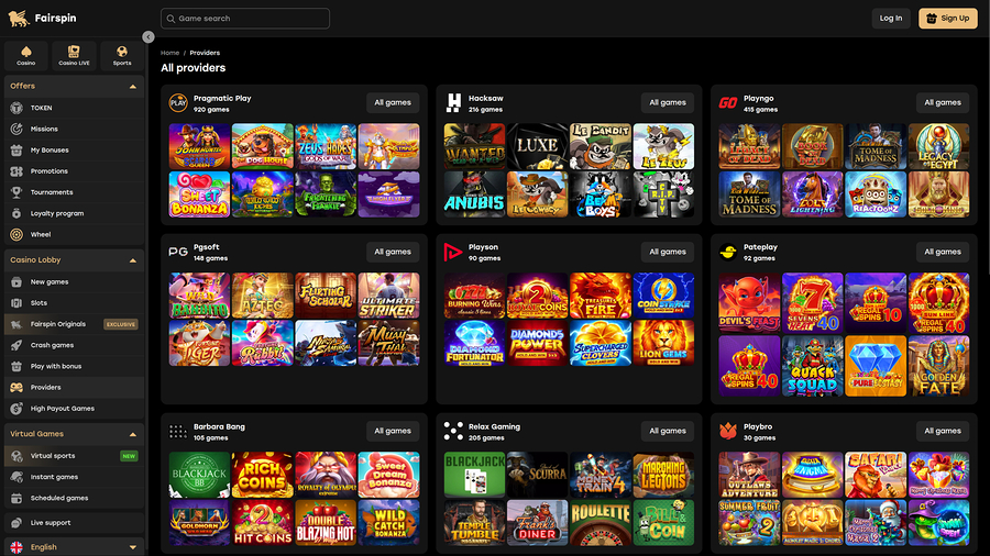 Fairspin Casino Desktop Game Developers