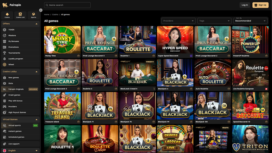 Fairspin Casino Desktop Live Dealer