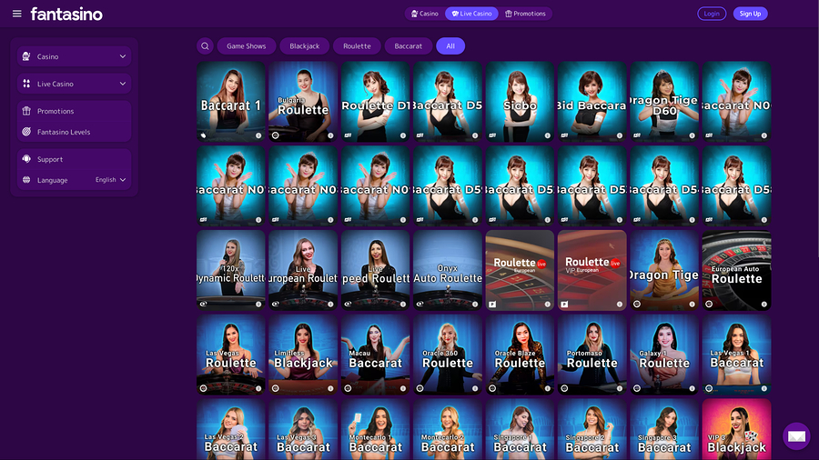 Casino Fantasino con crupier en vivo para escritorio