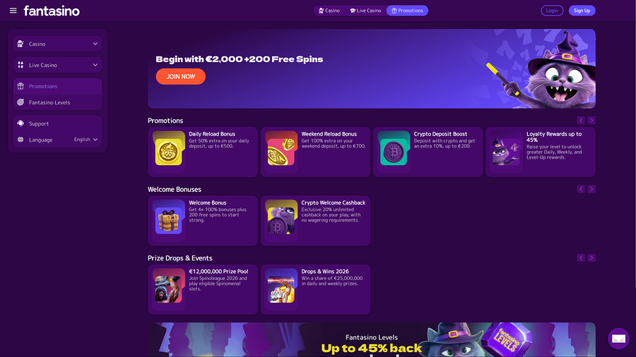 Promociones de escritorio de Fantasino Casino