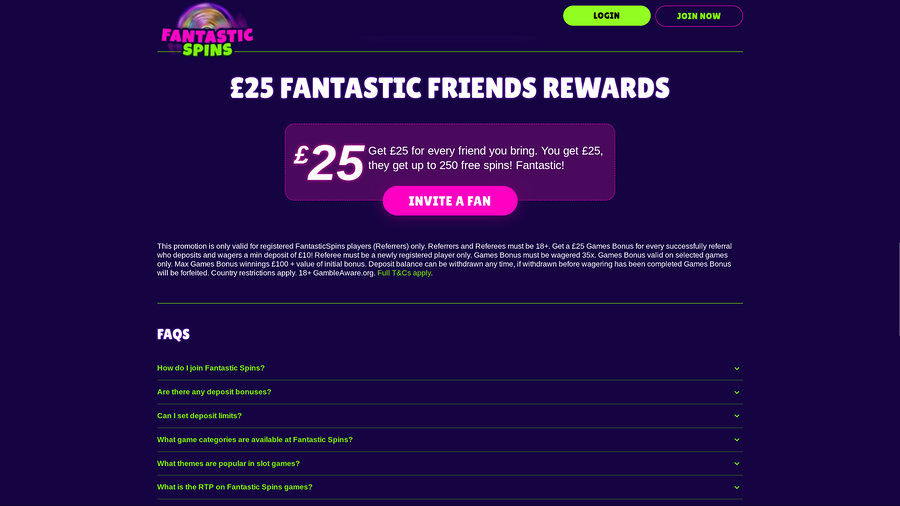 Fantastic Spins Casino Desktop Promotions