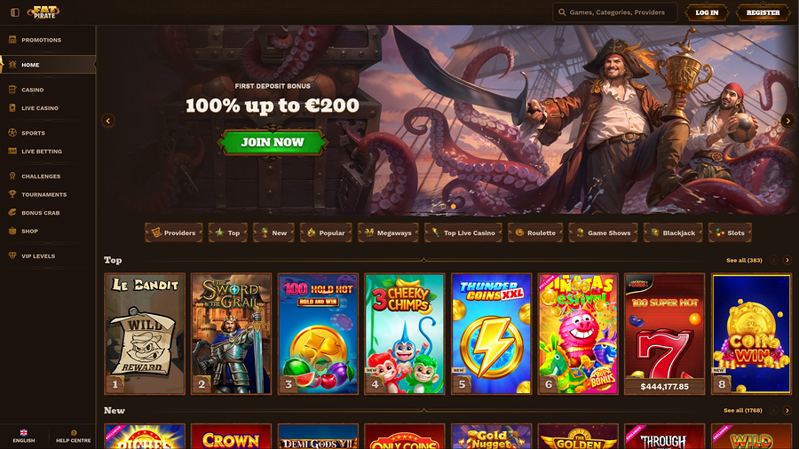 FatPirate Casino Desktop Homepage