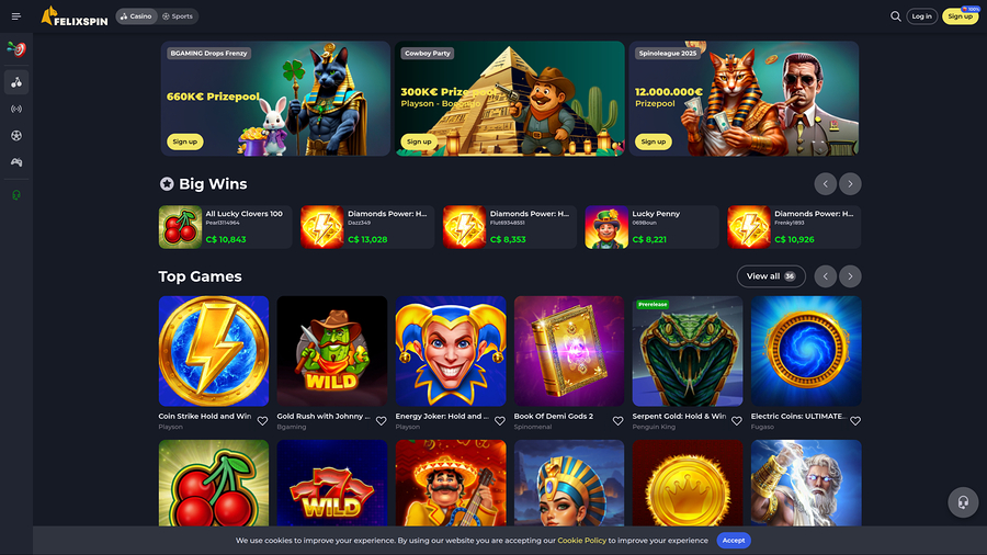 Felixspin Casino Desktop Homepage