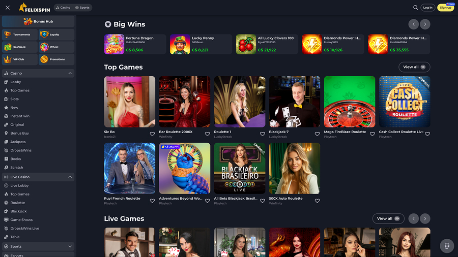 Felixspin Casino Desktop Live Dealer