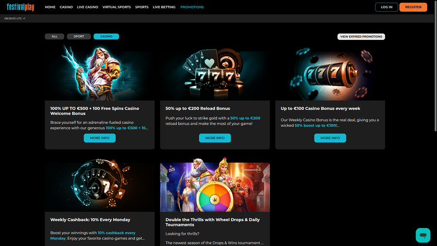 Promociones de Festival Play Casino para escritorio