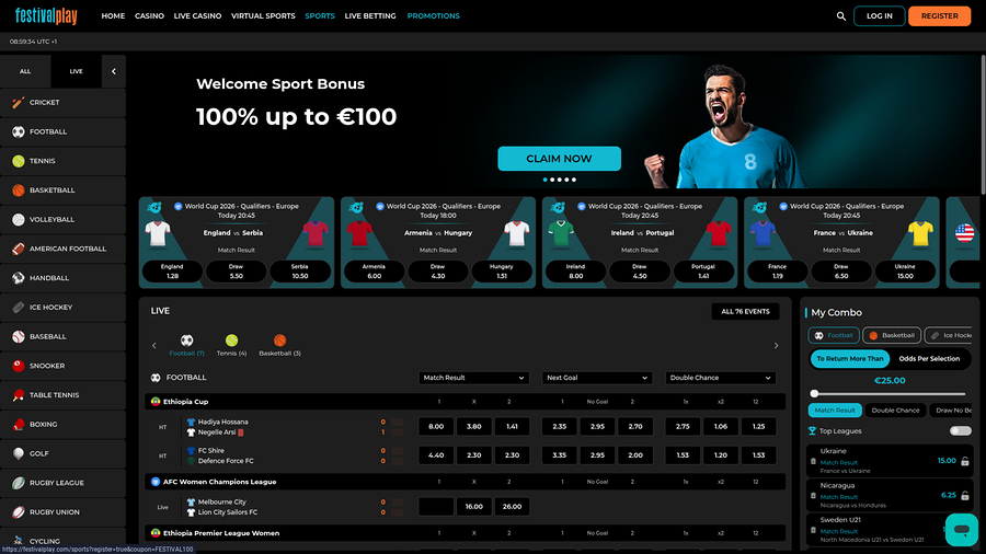 Apuestas deportivas de Festival Play Casino para escritorio