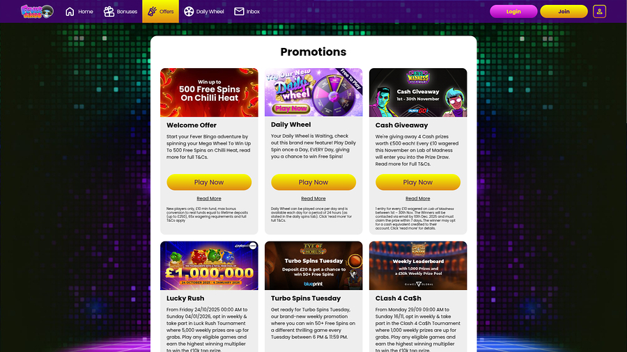 Fever Bingo Casino Desktop Promotions