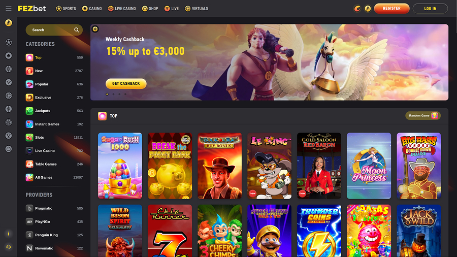 FEZbet Casino Desktop Homepage