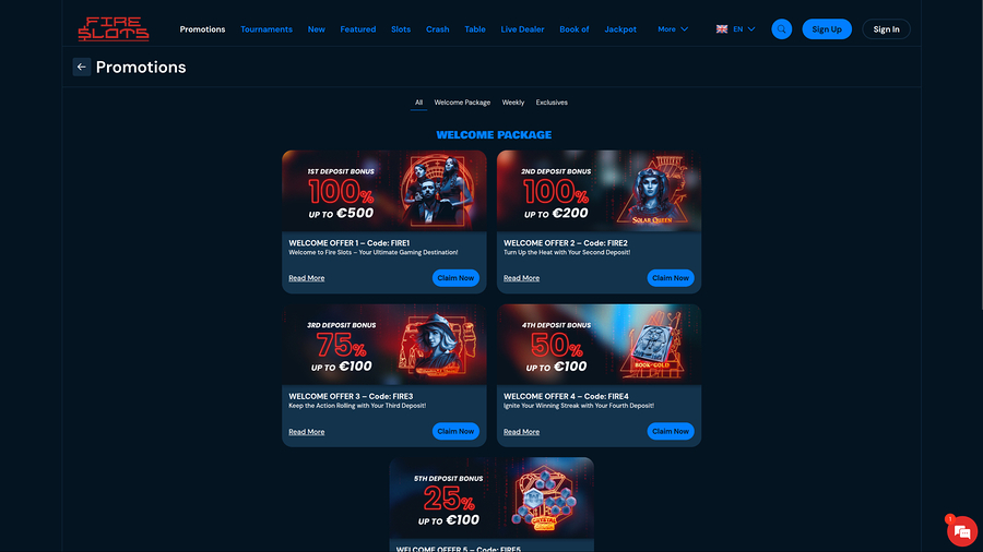 FireSlots Casino Desktop Promotions