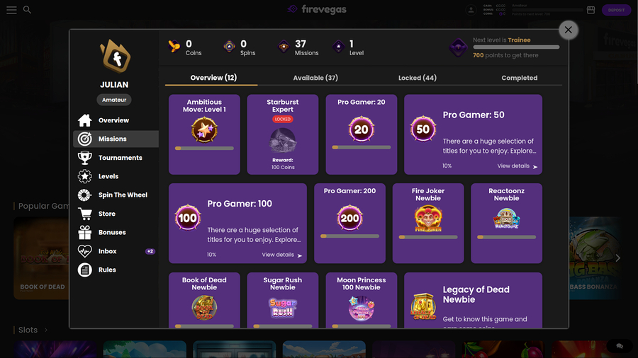 Fire Vegas Casino Desktop Missions