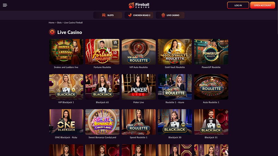 Fireball Casino Desktop Live Dealer