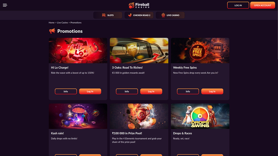 Fireball Casino Desktop Promotions