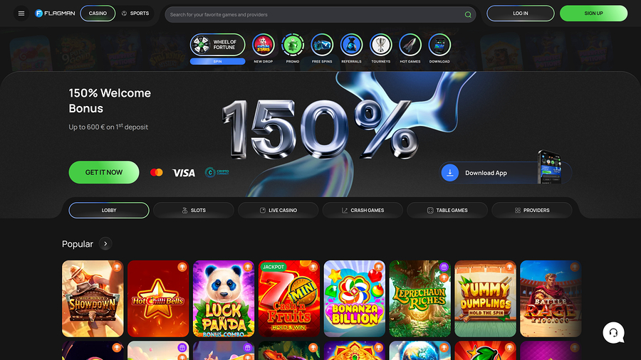 Flagman Casino Homepage Desktop