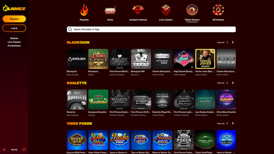 Flamez Casino Desktop Table Games