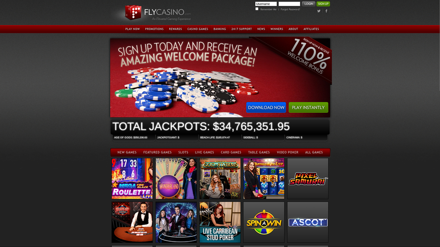 Fly Casino Desktop Homepage