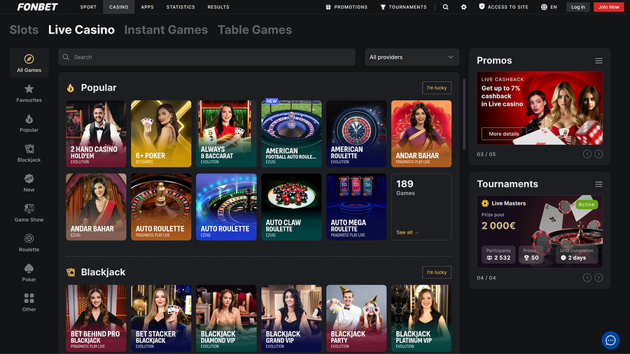 Fonbet Casino Desktop Live Dealer