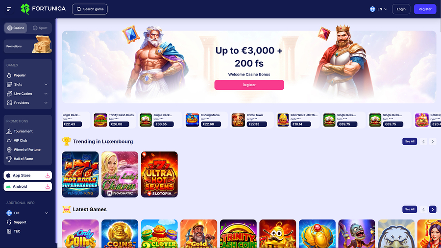 Fortunica Casino Desktop Homepage