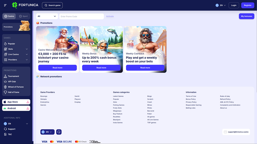 Fortunica Casino Desktop Promotions