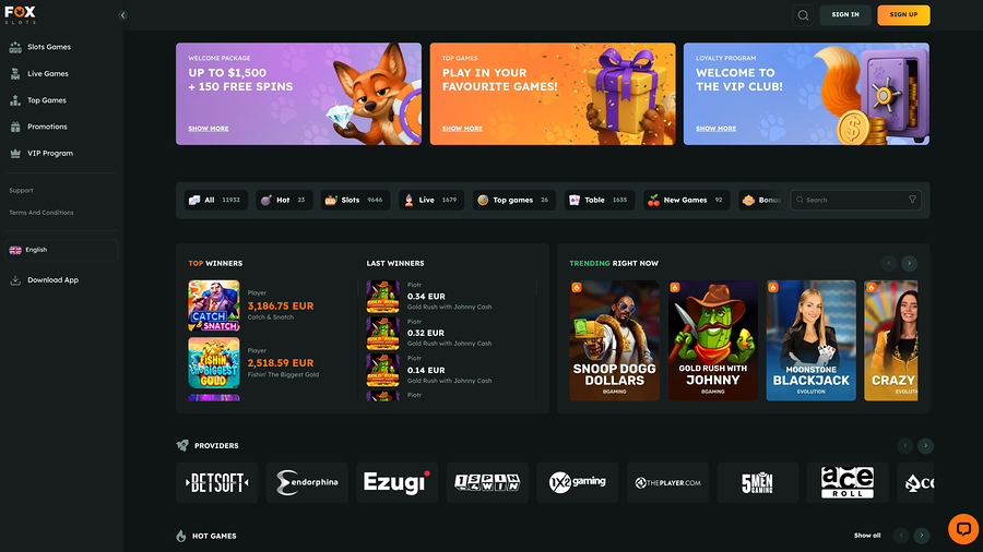 FoxSlots Casino Homepage
