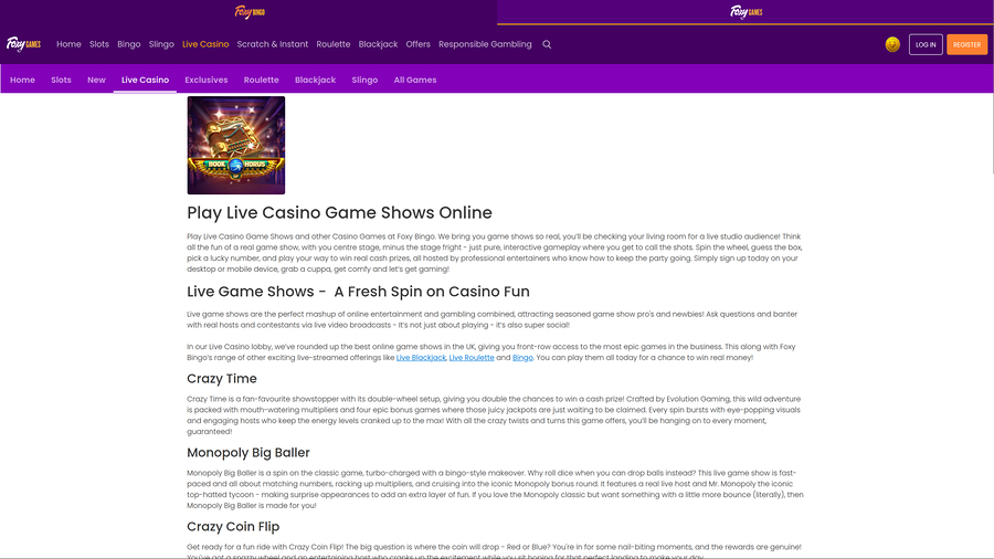 Foxy Games Casino Desktop Live Dealer