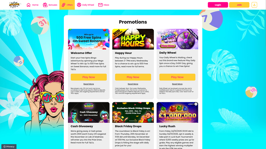 Free Spins Bingo Desktop Promotions