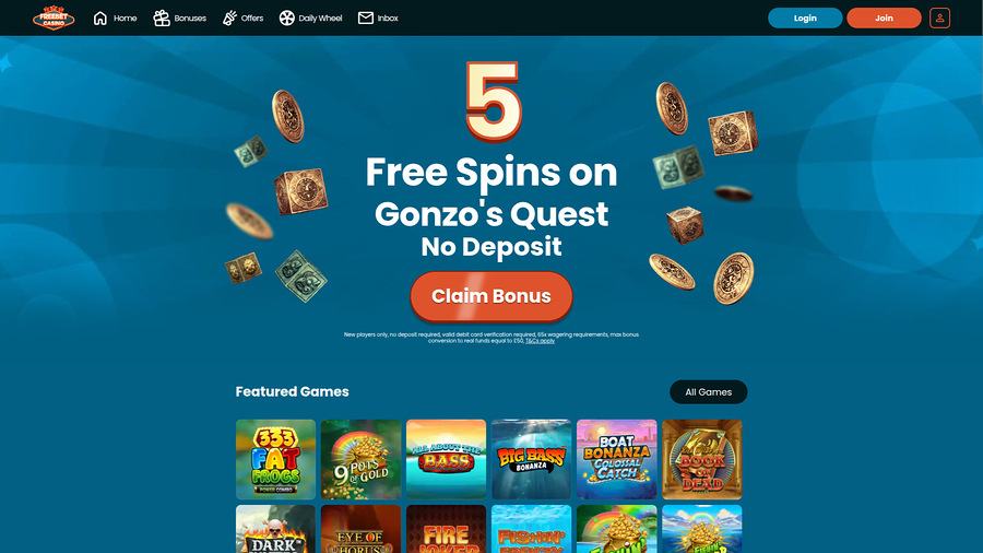 Freebet Casino Desktop Homepage